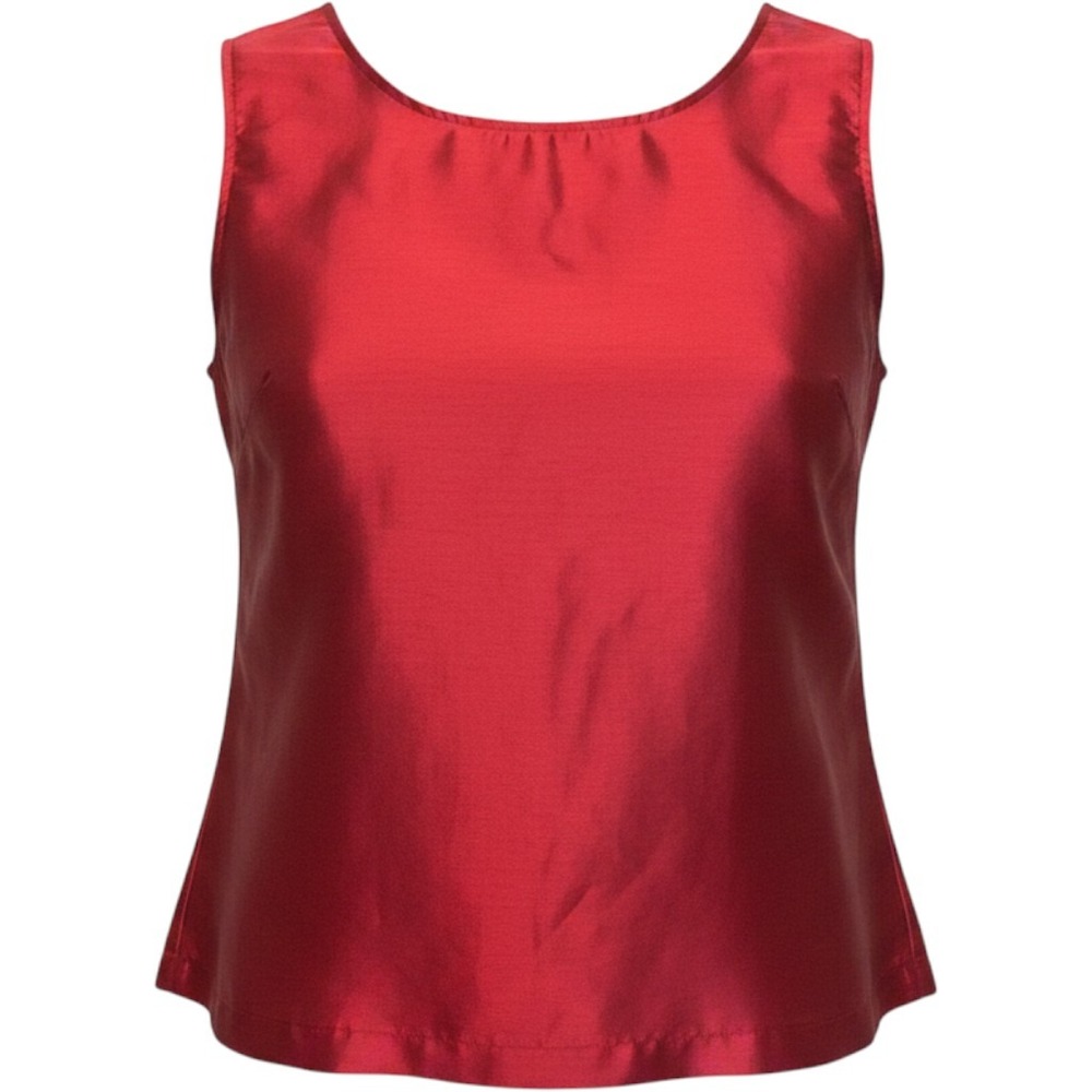 Vintage Wms Large Red Sleeveless Boat Neck Shell Top 90s Satin Shimmer Elegant